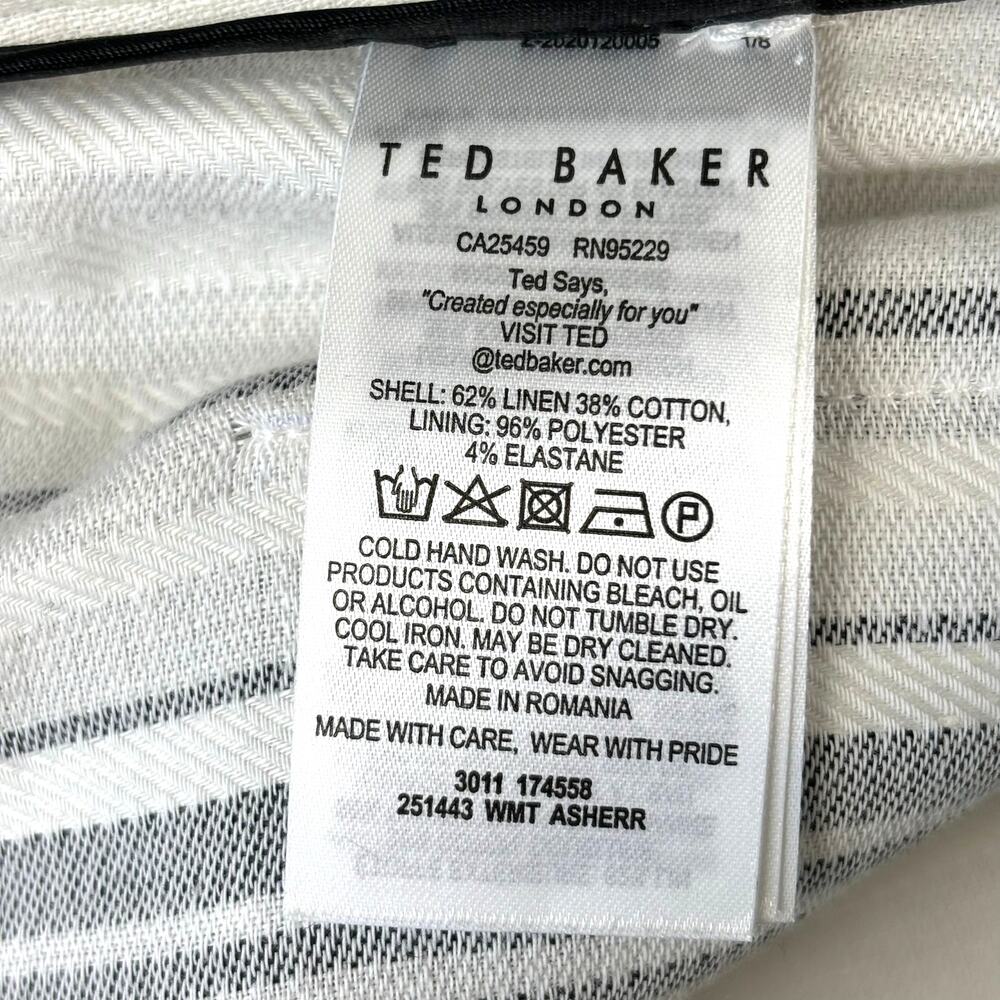 Ted Baker London Linen Asherr Tapered Trouser Pants Size 3 White Striped - Picture 12 of 16